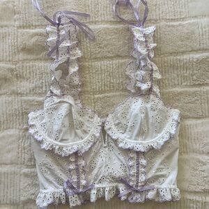 Lace Eyelet Corset top in White and Purple